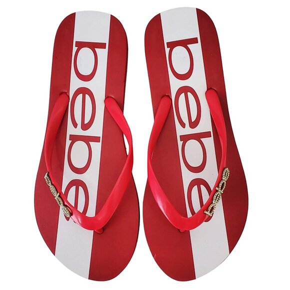 NWT BEBE AUTHENTIC TIERLA WOMEN'S WHITE RED THONG SLIP ON FLIP FLOPS SANDALS - Picture 4 of 6